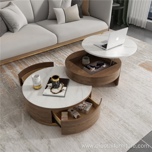 Home Furniture Modern Round Adjustable Slate Coffee Table